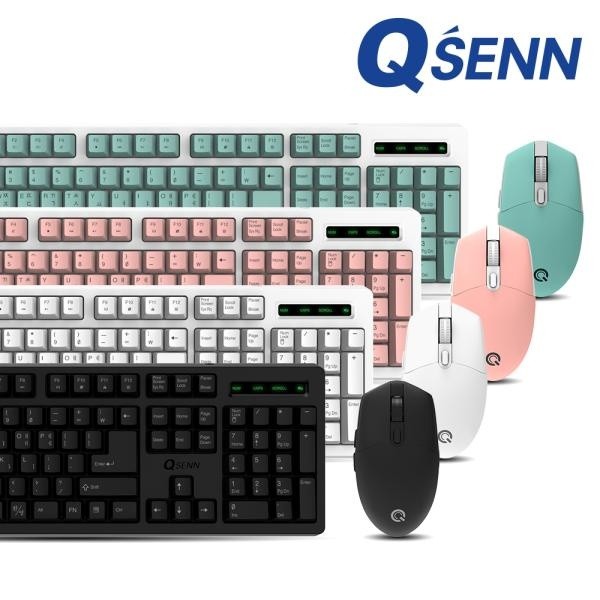 Bộ bàn phím chuột không dây QSENN QSENN MK450 kèm key skin [đen trắng, hồng mint]