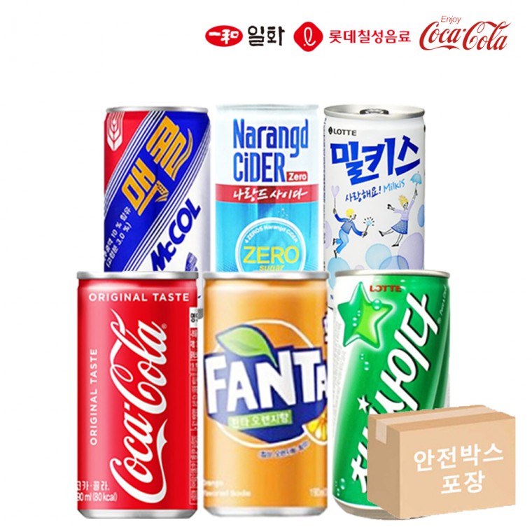 Coca-Cola 190 & Chilsung Cider 190 & Fanta 190 & Milkis 190 & McCall 190 & Narande 180ml x 10 cái (tổng cộng 60 cái) 6 loại bao bì hộp an toàn