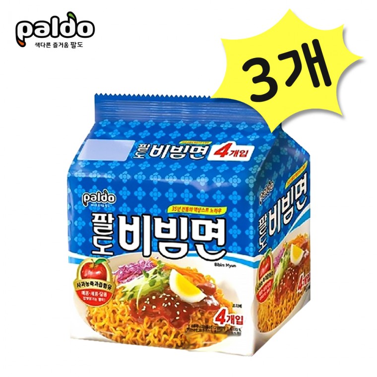 Paldo Bibim Ramen 4 miếng 520g x 3 túi (tổng cộng 12 miếng) Ramen Bibim Sốt Chua Cay