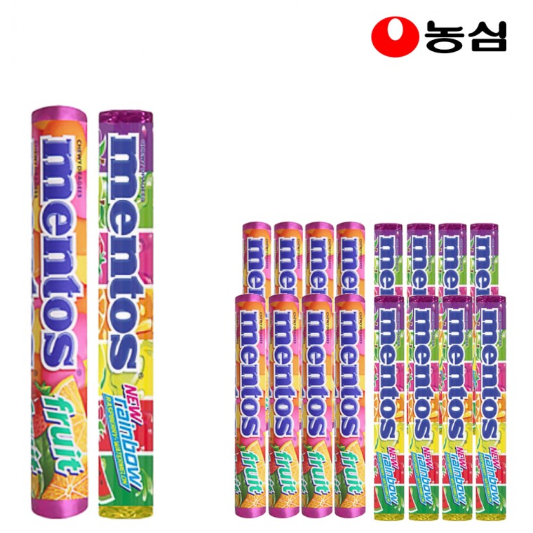 Mentos Hỗn Hợp Hương Vị Cầu Vồng & Hương Trái Cây 37.5g x 8 mỗi loại (tổng cộng 16) Hương Vị Hỗn Hợp Kẹo Nhai Kẹo Mềm Snack Trẻ Em