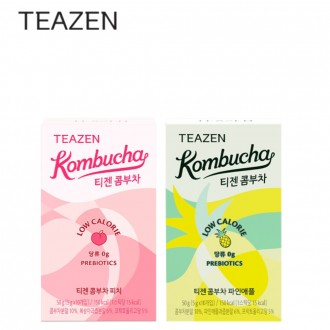 Teazen Kombucha Đào & Dứa 10 miếng mỗi loại (tổng cộng 20 miếng) Thức uống lên men tốt cho sức khỏe Bột prebiotic Lactobacillus