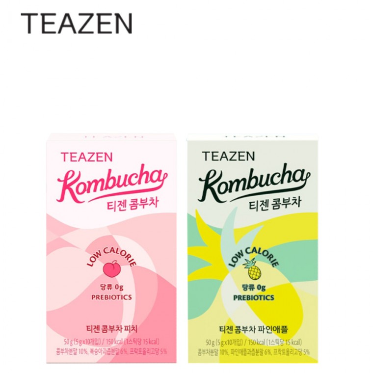 Teazen Kombucha Đào & Dứa 10 miếng mỗi loại (tổng cộng 20 miếng) Thức uống lên men tốt cho sức khỏe Bột prebiotic Lactobacillus