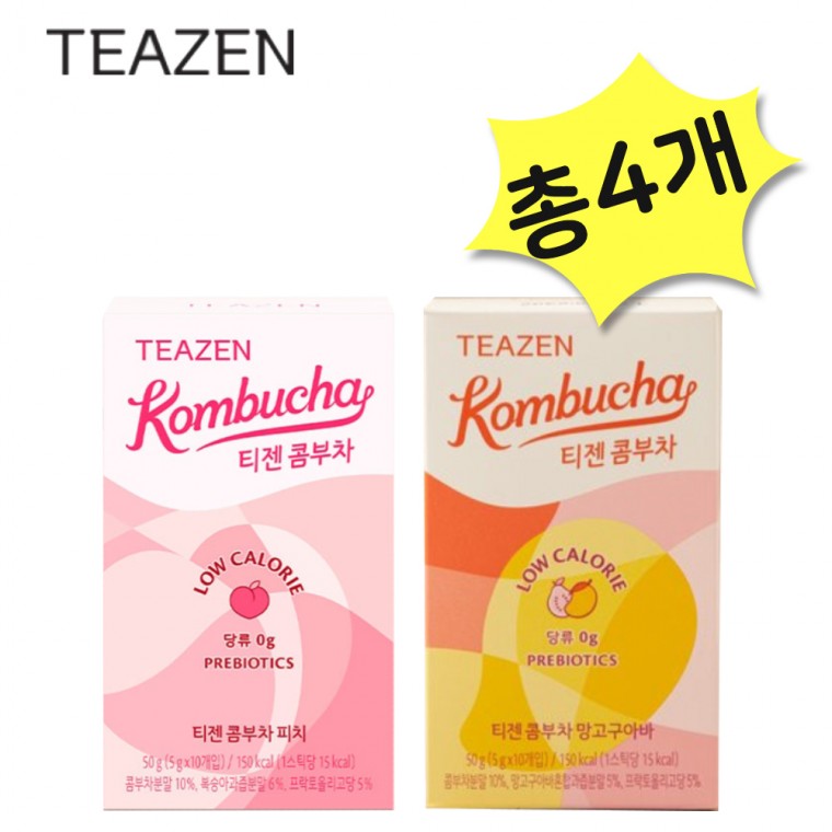 Teazen Kombucha Đào & Xoài Ổi 20 miếng mỗi loại (tổng cộng 40 miếng) Thức uống lên men tốt cho sức khỏe Bột Prebiotic Lactobacillus