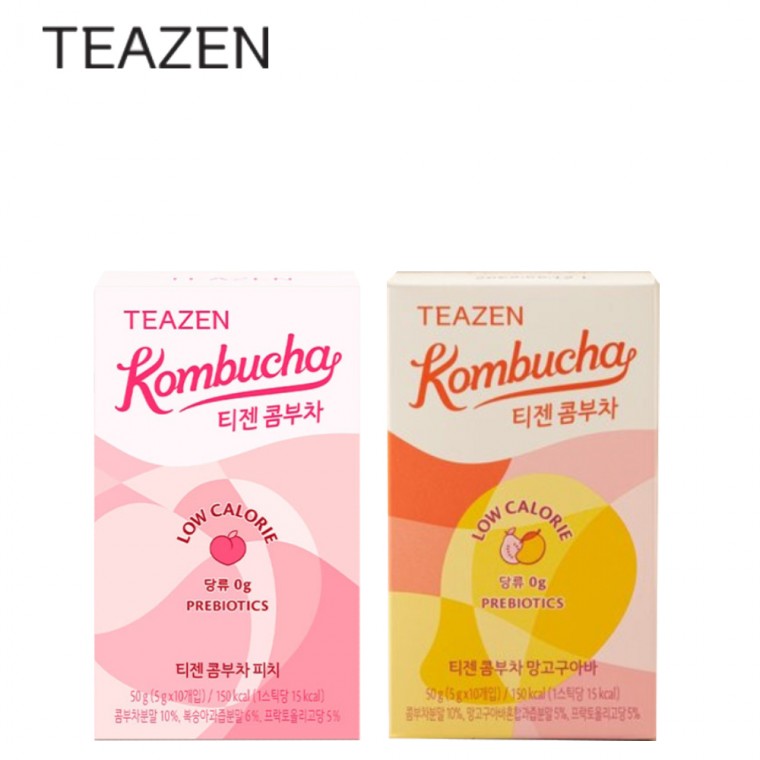 Teazen Kombucha Đào & Xoài Ổi 10 miếng mỗi loại (tổng cộng 20 miếng) Thức uống lên men tốt cho sức khỏe Bột Prebiotic Lactobacillus