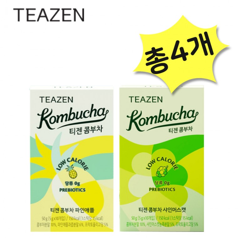 Teazen Kombucha Dứa & Shine Muscat 20 miếng mỗi loại (tổng cộng 40 miếng) Đồ uống lên men tốt cho sức khỏe Bột prebiotic Lactobacillus