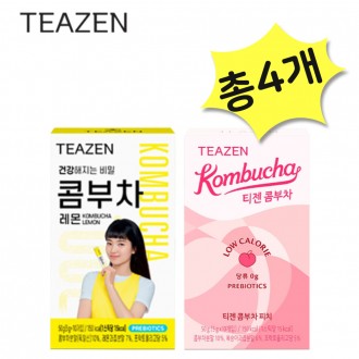 Teazen Kombucha chanh đào 20 miếng mỗi loại (tổng cộng 40 miếng) Đồ uống lên men tốt cho sức khỏe Bột prebiotic Lactobacillus