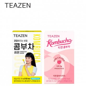 Teazen Kombucha chanh & đào Mỗi loại 10 miếng (tổng cộng 20 miếng) Thức uống lên men tốt cho sức khỏe Bột prebiotic Lactobacillus