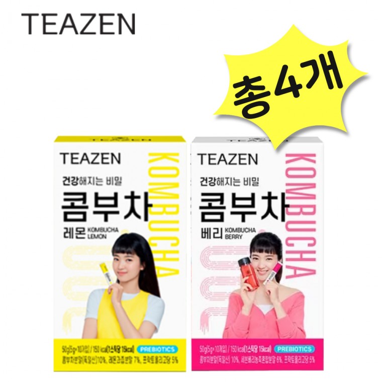 Teazen Kombucha Lemon & Berry Mỗi loại 20 miếng (tổng cộng 40 miếng) Đồ uống lên men tốt cho sức khỏe Bột prebiotic Lactobacillus