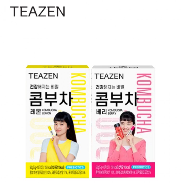 Teazen Kombucha Lemon & Berry 10 miếng mỗi loại (tổng cộng 20 miếng) Đồ uống lên men tốt cho sức khỏe Bột prebiotic Lactobacillus