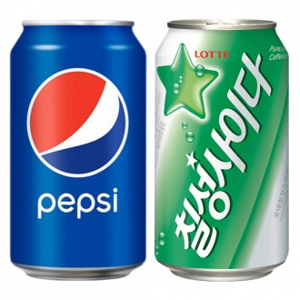 Pepsi Cola 355ml, Chilsung Cider 355ml, mỗi loại 12 lon, tổng cộng 24 lon