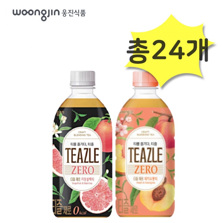 Trà ô long đào Woongjin Teazle Zero 500 & Trà đen bưởi Zero 500ml