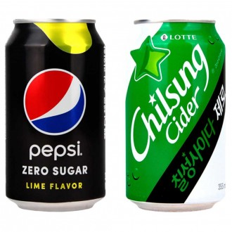 Lotte Pepsi Cola Zero Lime 355ml 15 miếng + Chilsung Cider Zero 355ml 5 miếng