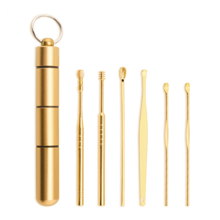 Dụng cụ làm sạch ráy tai Earpick cầm tay 6p Set Loại bỏ dái tai Paegae Gold