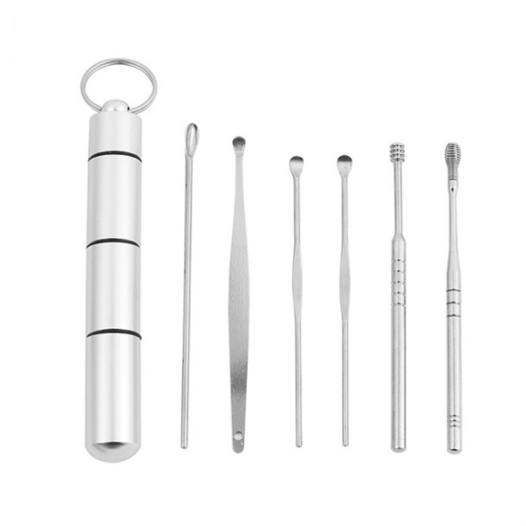 Làm sạch ráy tai Dụng cụ lấy ráy tai cầm tay 6p Set Loại bỏ dái tai Pagae Silver