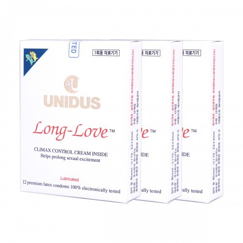 Unidus Longlove 12 miếng, 3 hộp Dụng cụ tránh thai Longrub