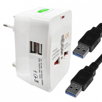 Bộ chuyển đổi du lịch đa năng tương thích 2 cổng USB trên toàn thế giới