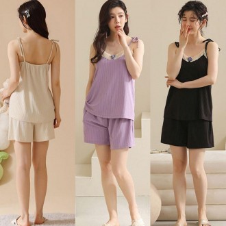 Nữ Dễ Thương Homewear Co Giãn Thoải Mái Không Tay Quần Short Bộ 2 Unisex Bộ Đồ Ngủ Nữ Tay Ngắn Dài Tay Mùa Hè