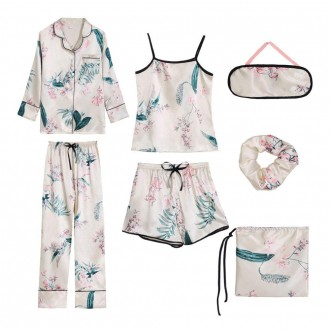 Bộ đồ ngủ nữ lụa 7 món pyjama pyjama cho mọi mùa