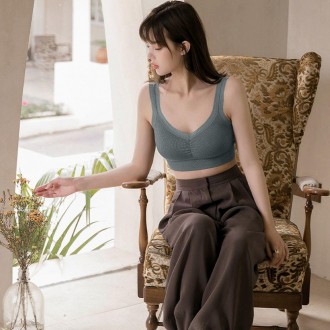 Áo lót bralette ren không dây thoải mái có gân dành cho nữ