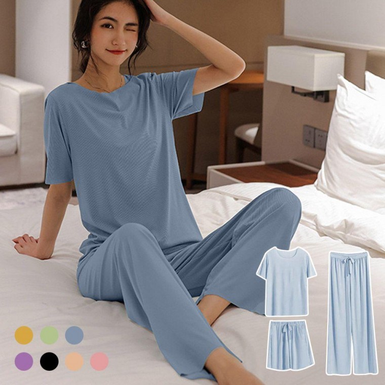 Chất liệu thoáng mát dành cho nữ Đồ mặc nhà Easywear Bộ đồ ngủ 3 món dành cho nữ mùa hè