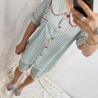 Bộ Pyjama nữ Check Loose Fit Homewear Bộ đồ ngủ thể thao