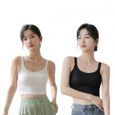 Bộ 2 món, áo ba lỗ tích hợp mũ crop top