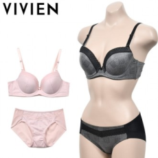 [Vivian] Bộ quần lót dây ren kẻ ca rô hiện đại C cup bra