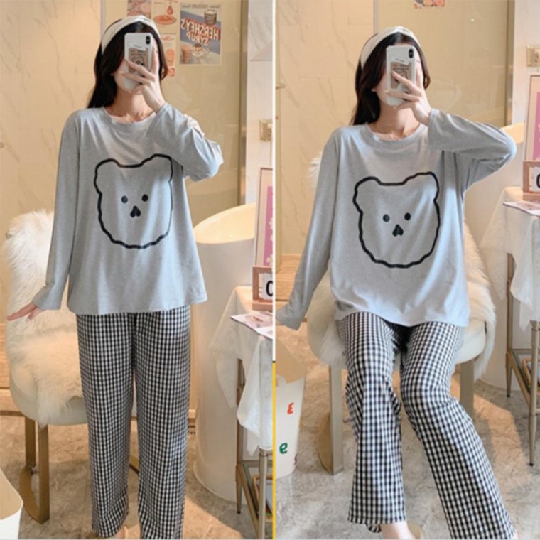 Bộ đồ ngủ dài tay dành cho nữ Bear Bộ đồ mặc nhà Pyjama