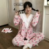 Nữ Cổ Chữ V Phối Ren Quần Dài Tay Bộ Pyjama Dễ Thương Bộ Đồ Ngủ Bộ Đồ Ngủ Pyjama Đảng Homewear