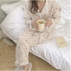 Check Racer Cherry Bộ đồ ngủ dài tay mùa hè Bộ đồ ngủ công chúa Cảm xúc Homewear