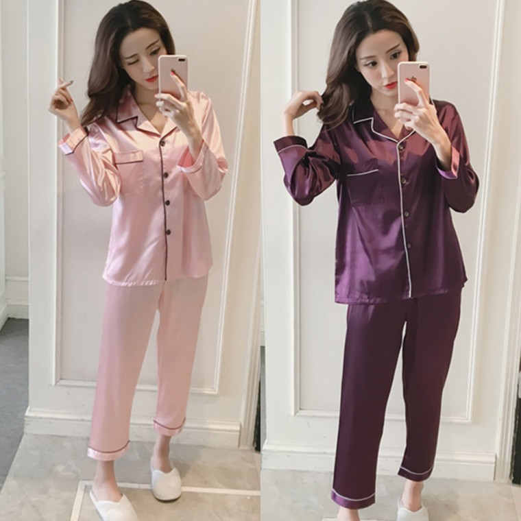 Set đồ ngủ lụa trên dưới Bộ đồ ngủ pijama cặp đôi 190716