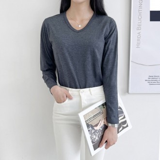 DGI1821-1 Áo thun cotton dài tay chữ V basic cho nữ - big - big size 99