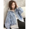 F1925 Áo khoác denim trùm đầu kiểu dáng layering, unisex dành cho cặp đôi