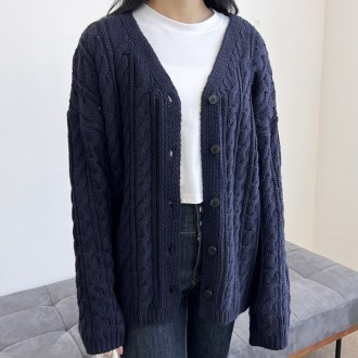 Áo cardigan nữ dài tay mùa xuân cổ chữ V xoắn đan cơ bản cơ bản hàng ngày thông thường