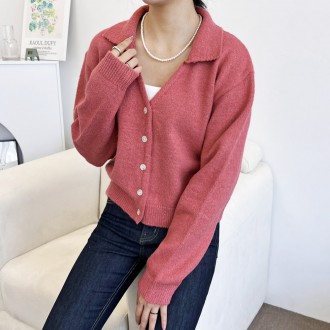 2L-UND 5033 Áo cardigan dệt kim màu hồng có cổ chữ V dành cho nữ