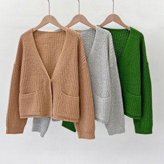 2L-UND 5079 Áo cardigan dệt kim cổ chữ V có túi bên trong dành cho nữ