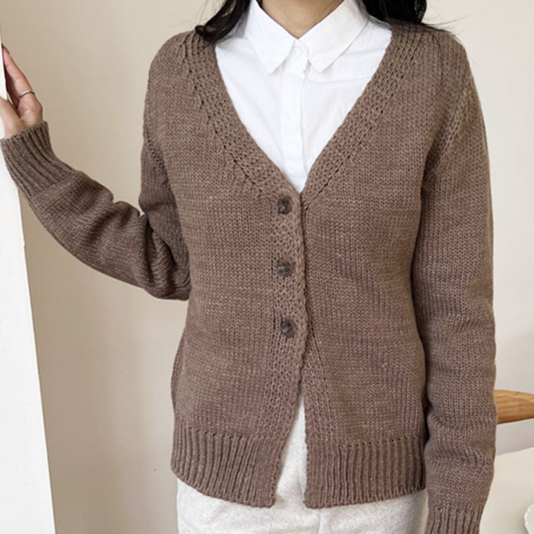 Áo cardigan dài tay nữ mùa xuân thu cơ bản cổ chữ V thông thường giao mùa