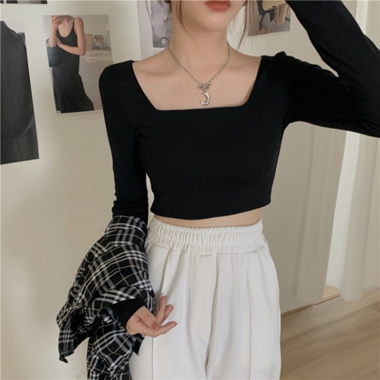 [BNCW-C1004] Áo crop top cổ vuông dài tay cho nữ