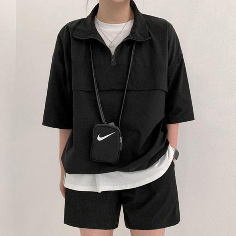 Nữ Anorak Tay Ngắn Quần Short Bộ Nửa Khóa Kéo Lên Tập Luyện Thể Thao Dây Kéo Quần Áo Tập Gym Anorak Tập Quần Áo Bộ