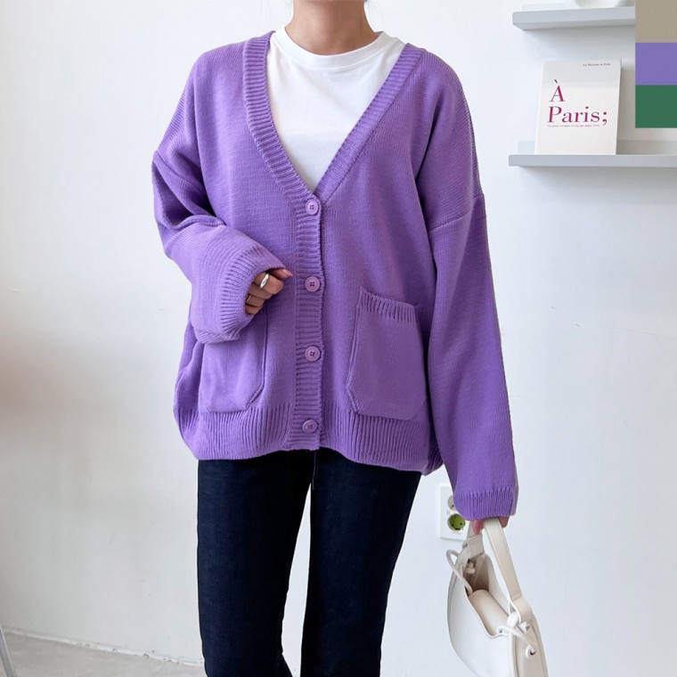 2L-UND 5031 Áo cardigan dệt kim bỏ túi cỡ lớn dành cho nữ