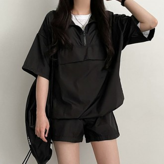 Bộ áo khoác anorak ngắn tay có khóa kéo nửa bên hàng ngày 2 màu cho nữ LK-SS10