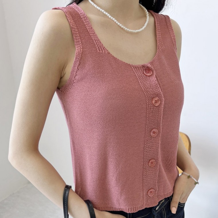 Áo Bé Gái Nút Điểm Áo Tank Top Đan Tay Hàng Ngày Thường Ngày Đáng Yêu Mùa Hè Du Lịch Hàng Ngày Thời Trang Hàng Đầu Đơn Giản