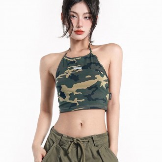 Riquelme Quân Đội Cổ Halter Crop Top Nacy Nữ 500272