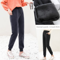 Nhung chải xước quần jogger nữ mùa đông trang huấn luyện joker lông quần thể thao homewear