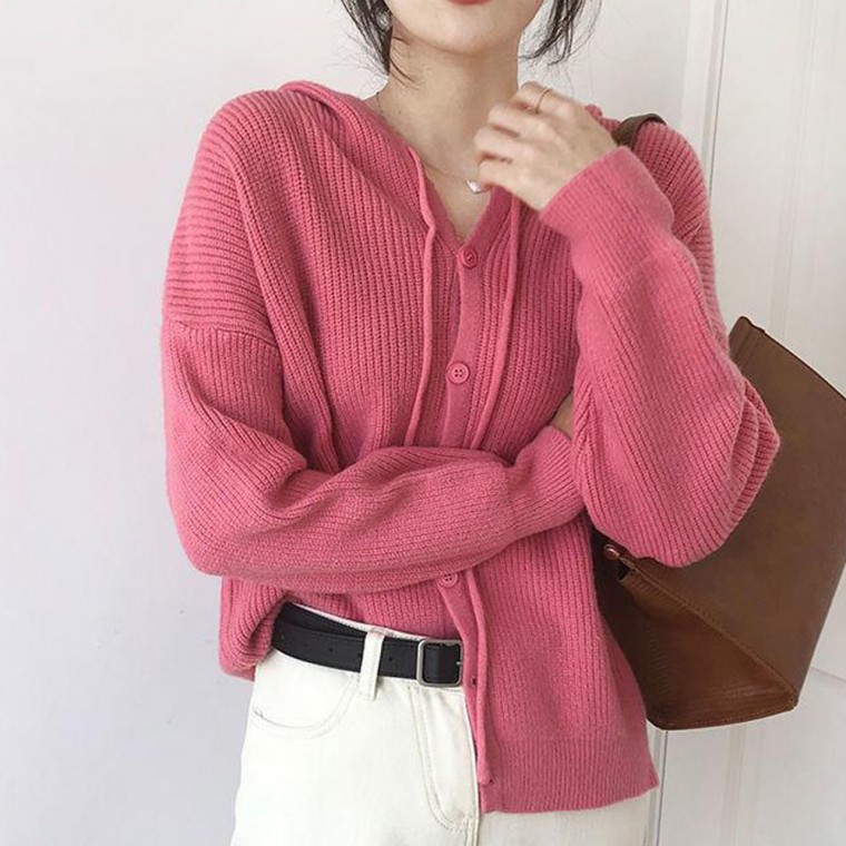 7 màu đan len có mũ trùm đầu ấm cardigan hàng ngày có mũ cardigan xếp lớp cardigan đan cardigan cardigan nữ