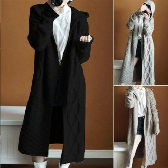 Áo cardigan dài có mũ trùm đầu và mũ dài tay mùa đông lạnh cardigan áo khoác ngoài nữ quần áo mùa đông của phụ nữ thiết kế phối hợp