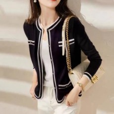 F2193 Áo cardigan ngắn đan tròn giả túi mỏng