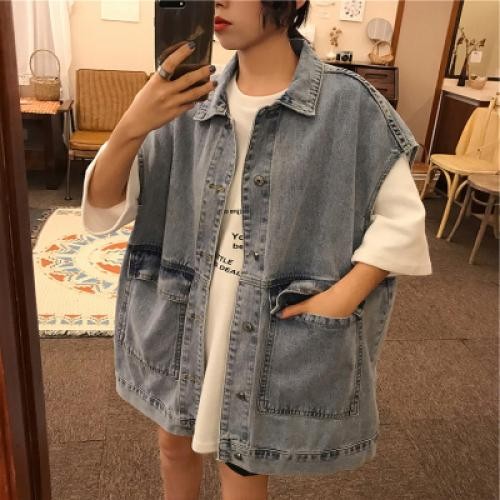 F12874 Áo vest cặp đôi unisex overfit denim vest