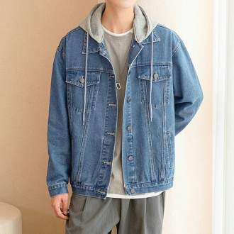 Áo khoác denim denim có mũ trùm đầu có thể tháo rời thường ngày cho nam INSUM39