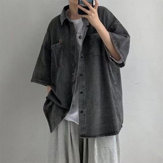 Áo sơ mi nam denim dáng hộp hình gấu Bear point